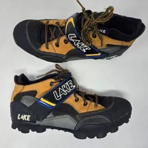 LAKE CYCLING SHOES BLACK CAMEL GRAY LEATHER STRAP MENS SIZE 8 8.5