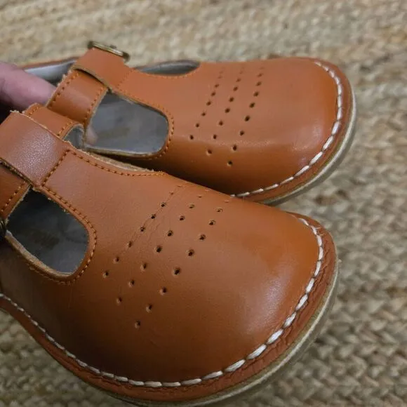 L'Amour Shoes Frances Cognac Leather T-Strap Mary Jane Size 10c
