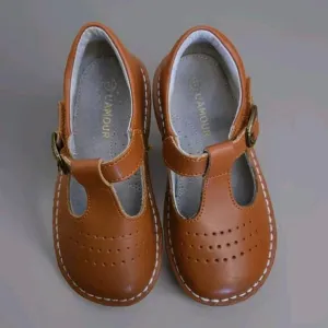 L'Amour Shoes Frances Cognac Leather T-Strap Mary Jane Size 10c
