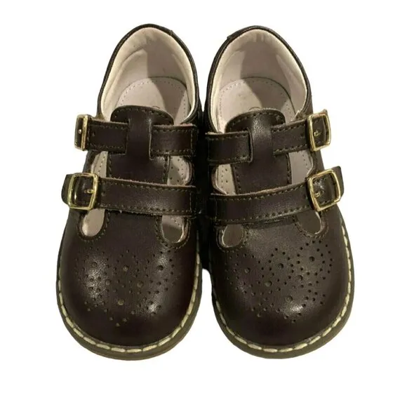 L'Amour Sz 7 Beatrix Brown Leather Mary Jane T-Strap Dress Shoes