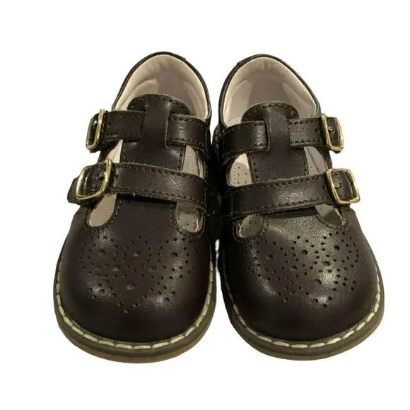 L'Amour Sz 7 Beatrix Brown Leather Mary Jane T-Strap Dress Shoes