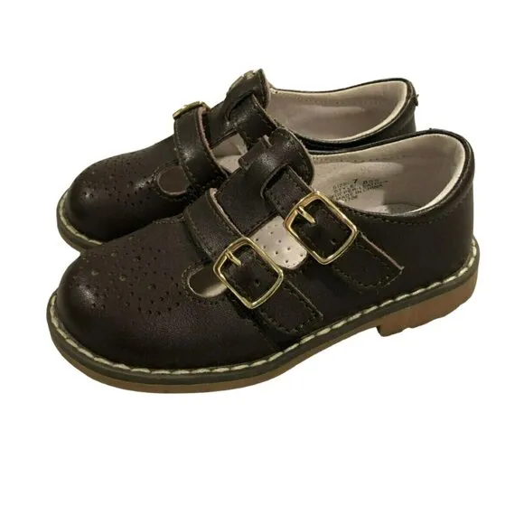 L'Amour Sz 7 Beatrix Brown Leather Mary Jane T-Strap Dress Shoes