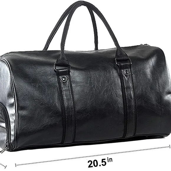 Leather Travel Bag with Shoe Pouch, Waterproof Weekender Overnight Bag, Carry On