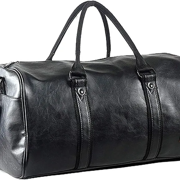 Leather Travel Bag with Shoe Pouch, Waterproof Weekender Overnight Bag, Carry On