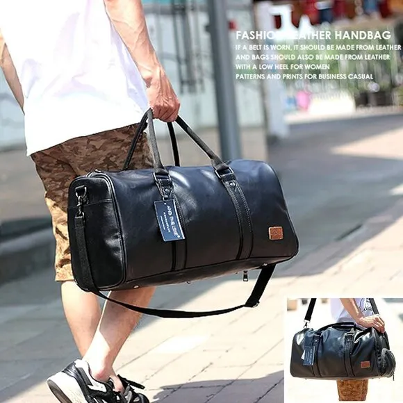 Leather Travel Bag with Shoe Pouch, Waterproof Weekender Overnight Bag, Carry On
