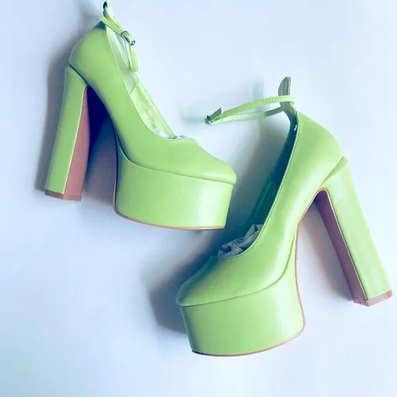 Lime Platform Chunky Babydoll Heals with Ankle Strap