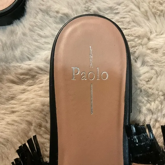 LINEA PAOLO Andine Raffia Womens Mule Black Size US 11 Slide Shoes Slip On Text