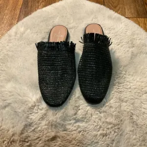 LINEA PAOLO Andine Raffia Womens Mule Black Size US 11 Slide Shoes Slip On Text