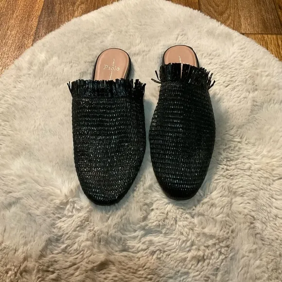 LINEA PAOLO Andine Raffia Womens Mule Black Size US 11 Slide Shoes Slip On Text