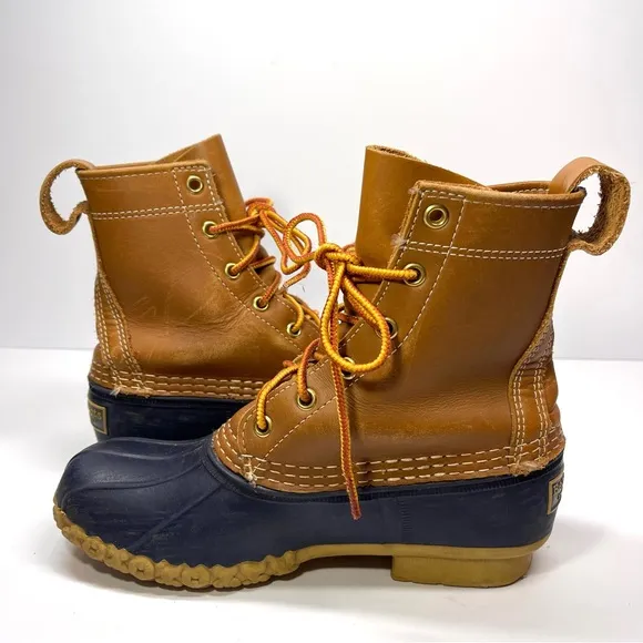 L.L Bean Women’s Bean Boots 8” Navy Tan Size 6M