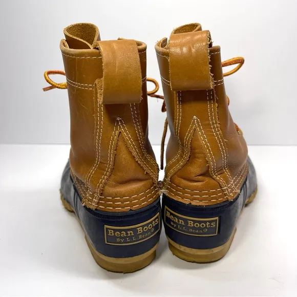 L.L Bean Women’s Bean Boots 8” Navy Tan Size 6M