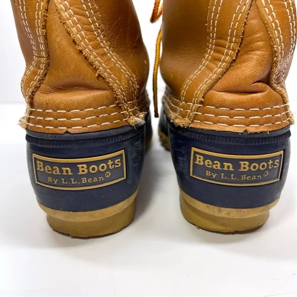 L.L Bean Women’s Bean Boots 8” Navy Tan Size 6M