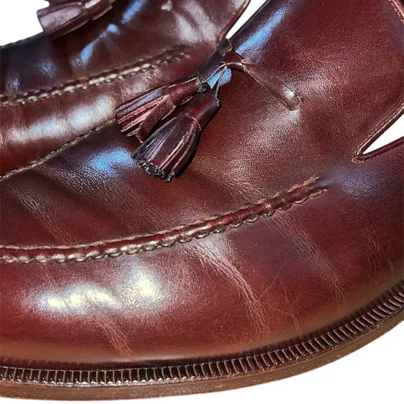 Lopez Taibo Men’s Handmade Brown Leather Loafers Size 10.5 Slip On Tassel Shoes