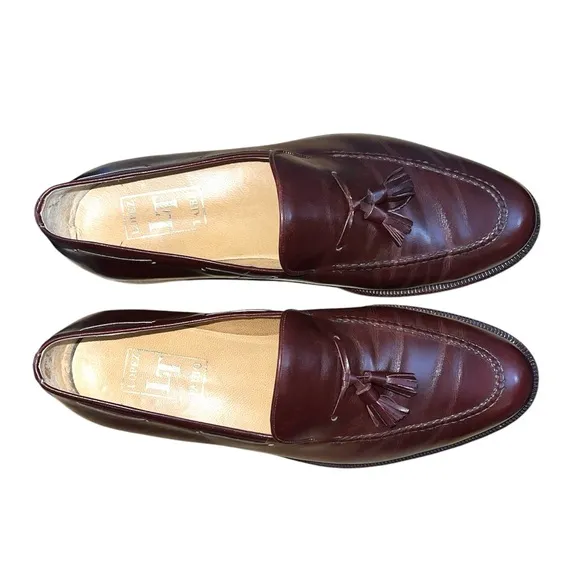 Lopez Taibo Men’s Handmade Brown Leather Loafers Size 10.5 Slip On Tassel Shoes