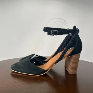 Lucky Brand Kohama Pump Shoe Womens 9.5 M Black Suede Mary Jane Ankle Strap Heel