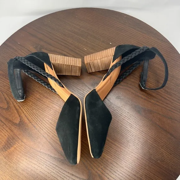 Lucky Brand Kohama Pump Shoe Womens 9.5 M Black Suede Mary Jane Ankle Strap Heel