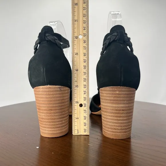 Lucky Brand Kohama Pump Shoe Womens 9.5 M Black Suede Mary Jane Ankle Strap Heel