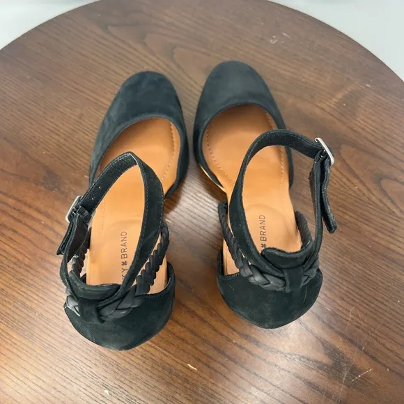 Lucky Brand Kohama Pump Shoe Womens 9.5 M Black Suede Mary Jane Ankle Strap Heel