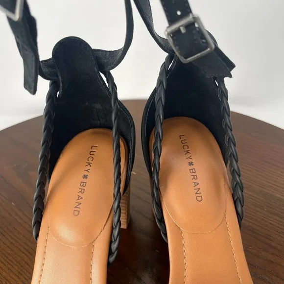 Lucky Brand Kohama Pump Shoe Womens 9.5 M Black Suede Mary Jane Ankle Strap Heel