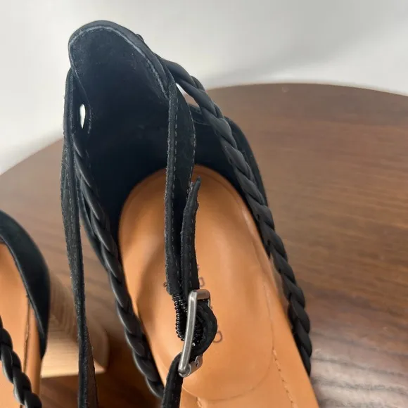 Lucky Brand Kohama Pump Shoe Womens 9.5 M Black Suede Mary Jane Ankle Strap Heel