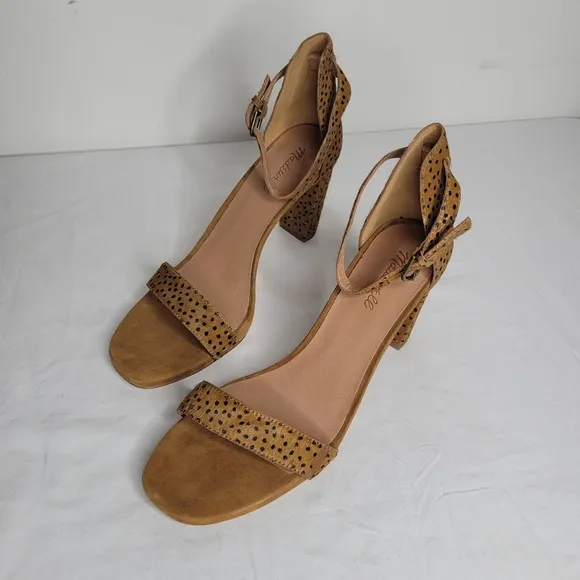 Madewell The Brooke Ankle-Strap Sandal in Spot Dot Calf Hair Size 11