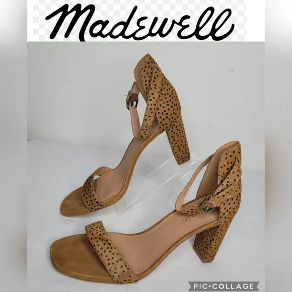 Madewell The Brooke Ankle-Strap Sandal in Spot Dot Calf Hair Size 11