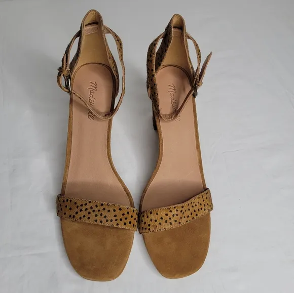 Madewell The Brooke Ankle-Strap Sandal in Spot Dot Calf Hair Size 11