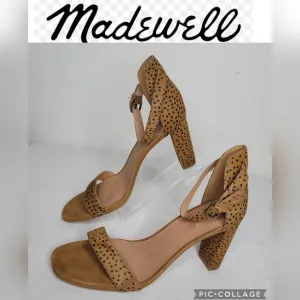 Madewell The Brooke Ankle-Strap Sandal in Spot Dot Calf Hair Size 11