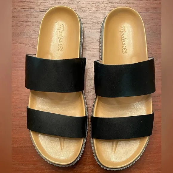 Madewell The Charley Double Strap Black Slide Sandal- size 9.5