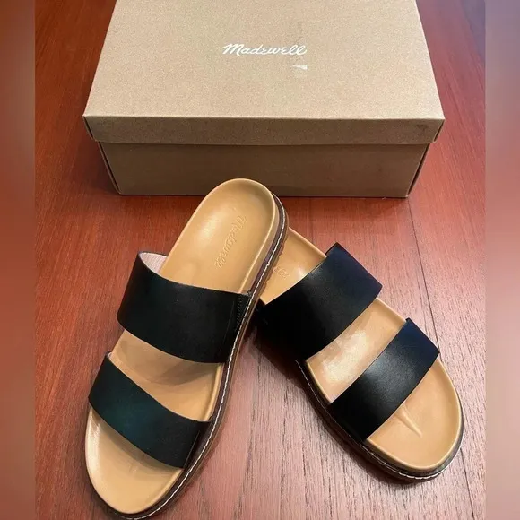 Madewell The Charley Double Strap Black Slide Sandal- size 9.5
