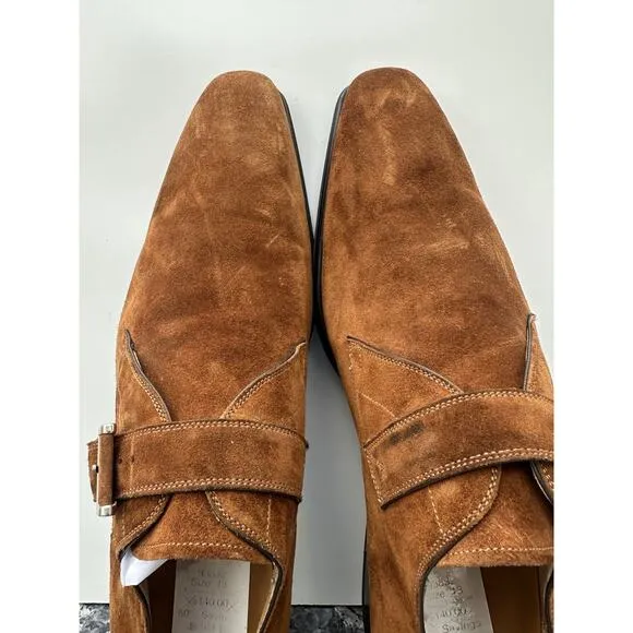 Magnanni Shoes Monk Strap Buckle Brown Suede Leather Men’s Size 13