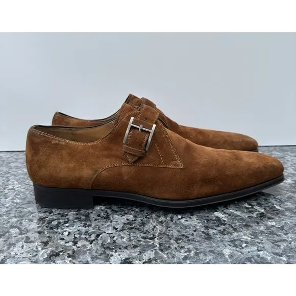Magnanni Shoes Monk Strap Buckle Brown Suede Leather Men’s Size 13