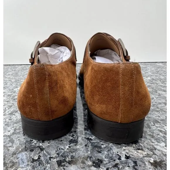 Magnanni Shoes Monk Strap Buckle Brown Suede Leather Men’s Size 13