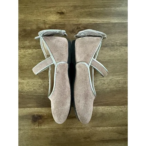 Manuela de Juan Blush Pink Leather Suede Angel Wing Mary Jane Shoes Girls 5/22