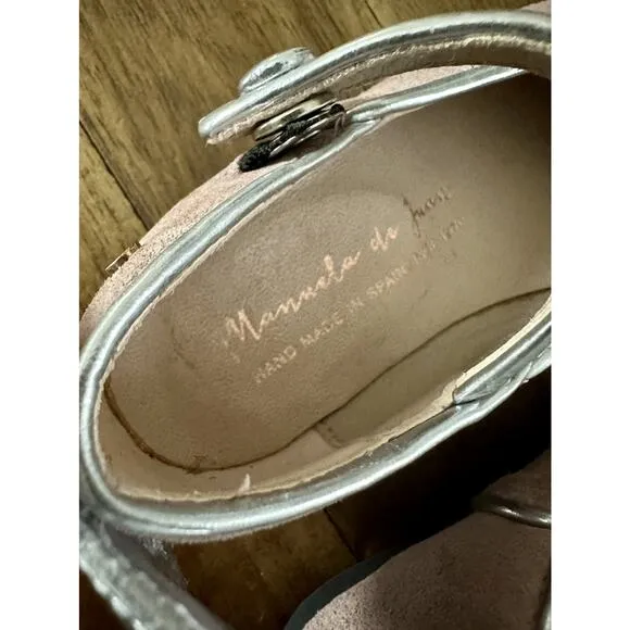 Manuela de Juan Blush Pink Leather Suede Angel Wing Mary Jane Shoes Girls 5/22