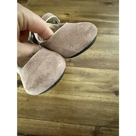 Manuela de Juan Blush Pink Leather Suede Angel Wing Mary Jane Shoes Girls 5/22