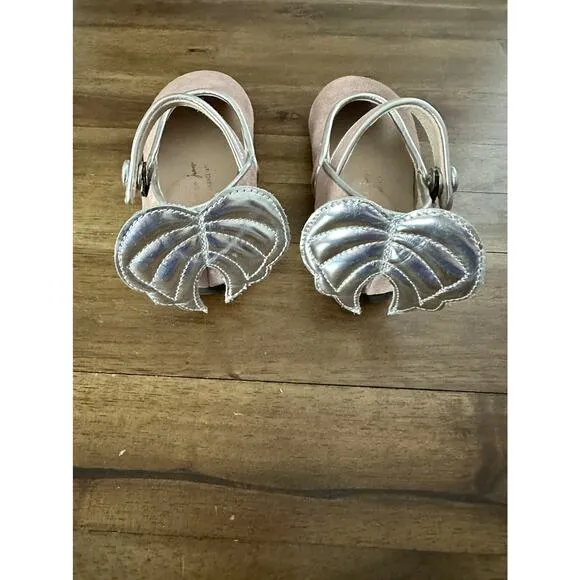 Manuela de Juan Blush Pink Leather Suede Angel Wing Mary Jane Shoes Girls 5/22
