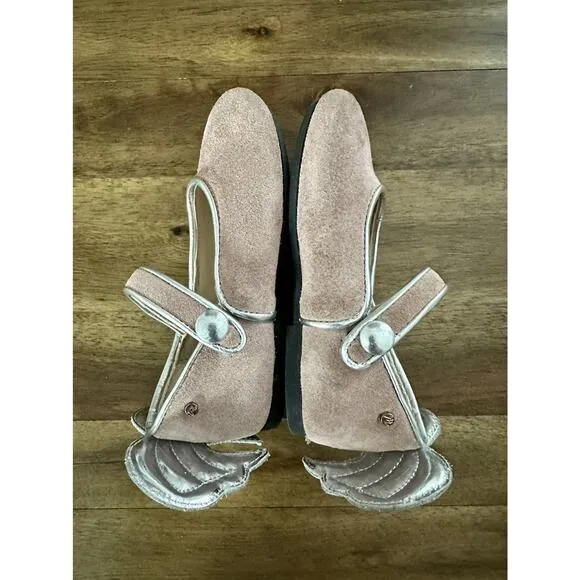 Manuela de Juan Blush Pink Leather Suede Angel Wing Mary Jane Shoes Girls 5/22