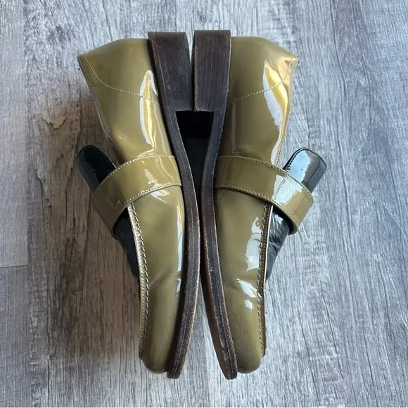 Marni Patent Leather Loafers Shoes Buckled Olive Green Black Size EU 38.5