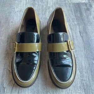 Marni Patent Leather Loafers Shoes Buckled Olive Green Black Size EU 38.5