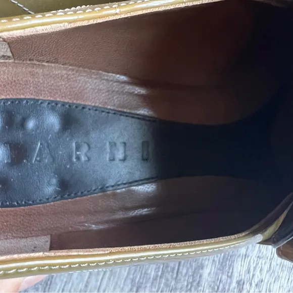 Marni Patent Leather Loafers Shoes Buckled Olive Green Black Size EU 38.5