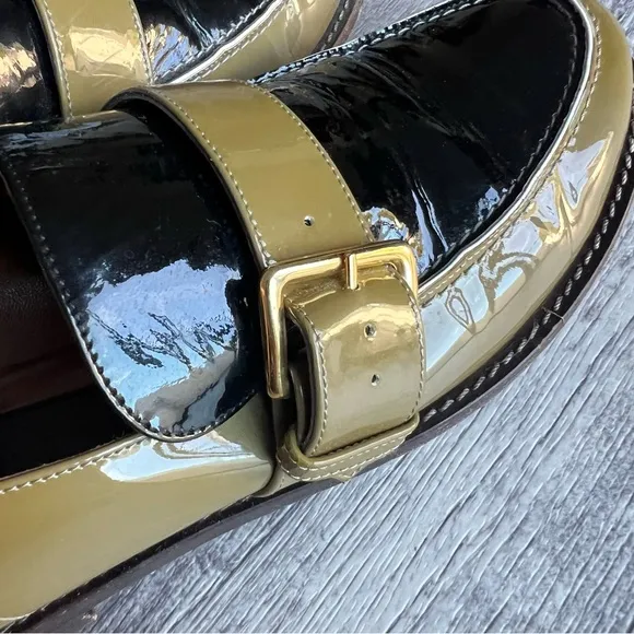 Marni Patent Leather Loafers Shoes Buckled Olive Green Black Size EU 38.5