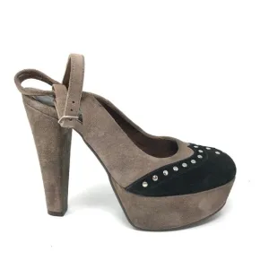 Marni Womens Size 37 US Size 7 Platform Suede Studded Ankle Strap Heels Brown
