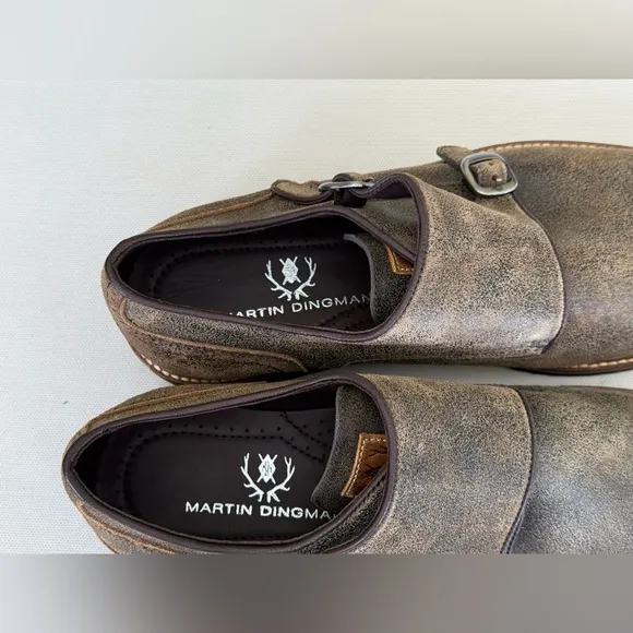MARTIN DINGMAN Tuscan Italian Calf Double Monk Shoes Men's Size 11 M Brown Stone
