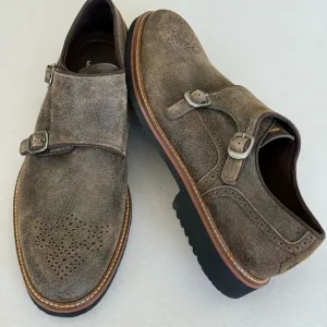MARTIN DINGMAN Tuscan Italian Calf Double Monk Shoes Men's Size 11 M Brown Stone