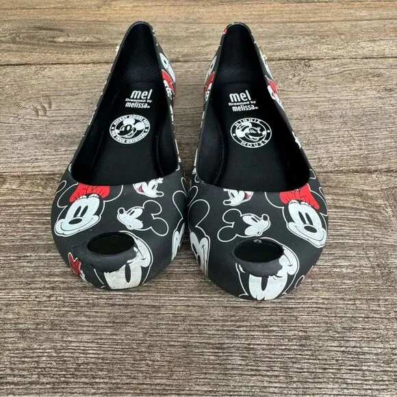 Mel Dreamed by Melissa Disney Ultragirl Mickey &amp; Minnie Mouse Flats Black Red 12