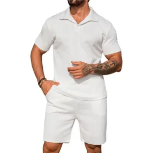 Men's 2 Piece Short Set Summer Outfits Short Sleeve Polo Shirt and Short Set