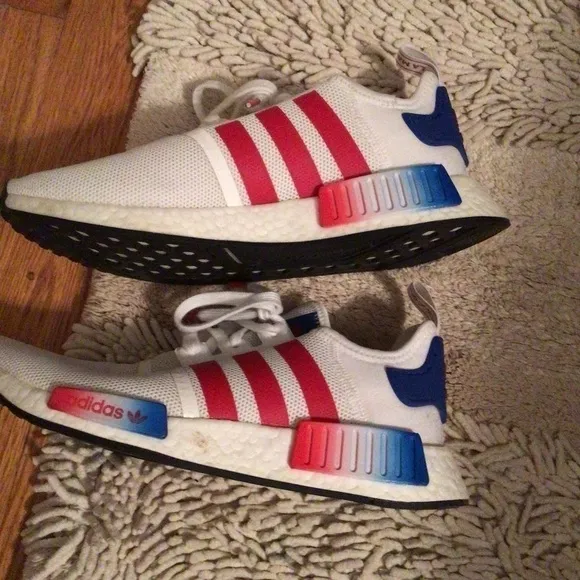 Mens Adidas White,Red,Blue Firecracker Running Shoes