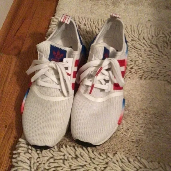 Mens Adidas White,Red,Blue Firecracker Running Shoes