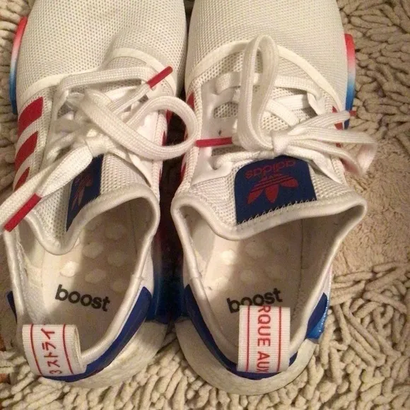 Mens Adidas White,Red,Blue Firecracker Running Shoes